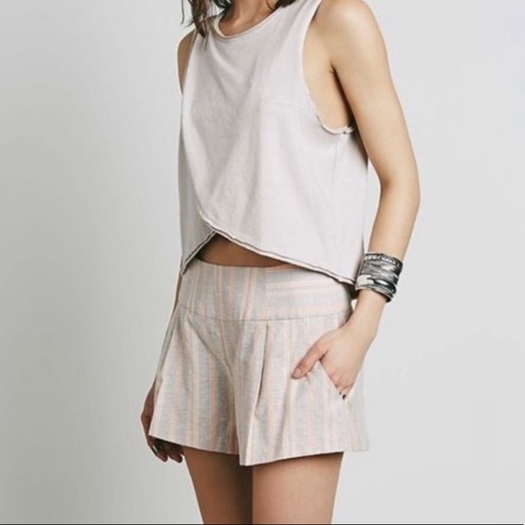 Free People Pants - Free People Orange Striped Linen Blend Austin Shorts Pockets